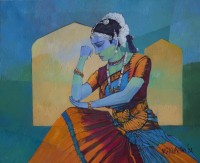 Saeed Kureshi, Pensive Blues, 24 x 30 Inch, Oil on Canvas, Figurative Painting, AC-SAKUR-032
